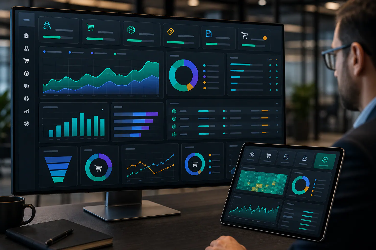 Dashboard ecommerce B2B con adopción, pedidos recurrentes, búsquedas, stock, cotizaciones, abandono e inteligencia comercial