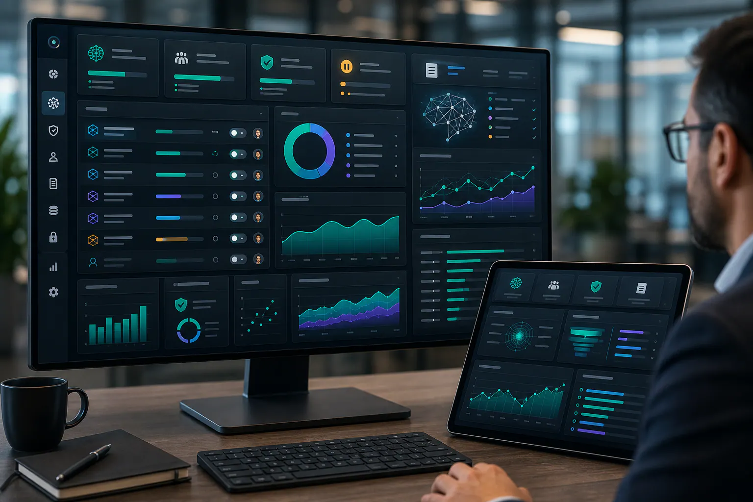 Dashboard de gobierno de IA en ventas B2B con trazabilidad, supervisión humana, privacidad y calidad de datos