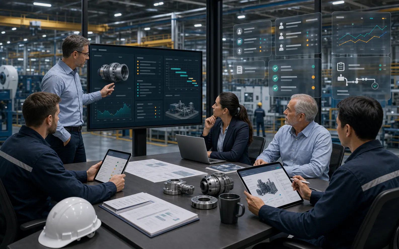 Máquina de Venta para ventas industriales B2B Equipo industrial coordinando ventas técnicas B2B, ingeniería, operaciones, cotizaciones y seguimiento comercial