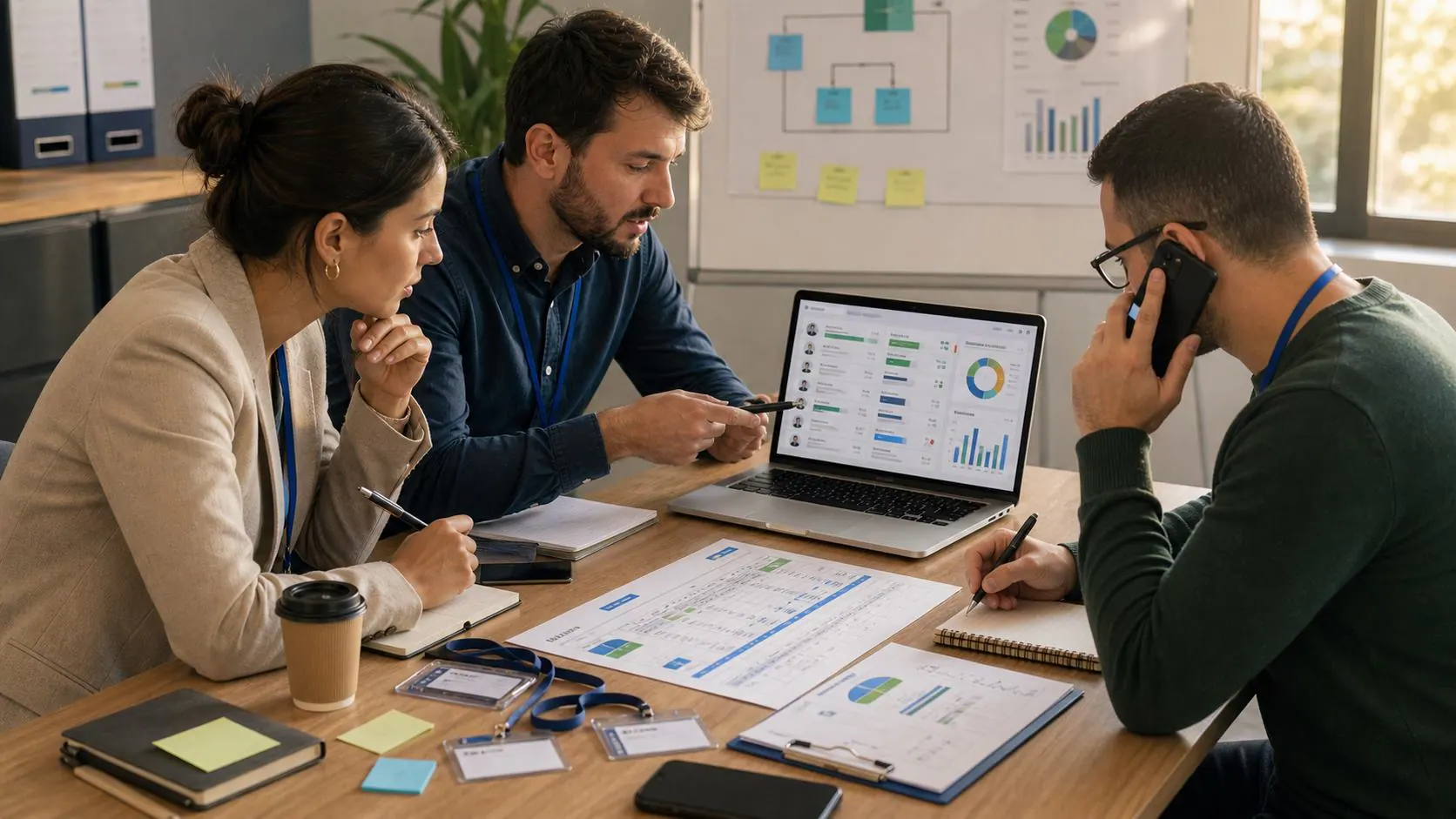 Datos de acreditacion para seguimiento comercial Equipo revisando datos de acreditacion para seguimiento comercial post evento