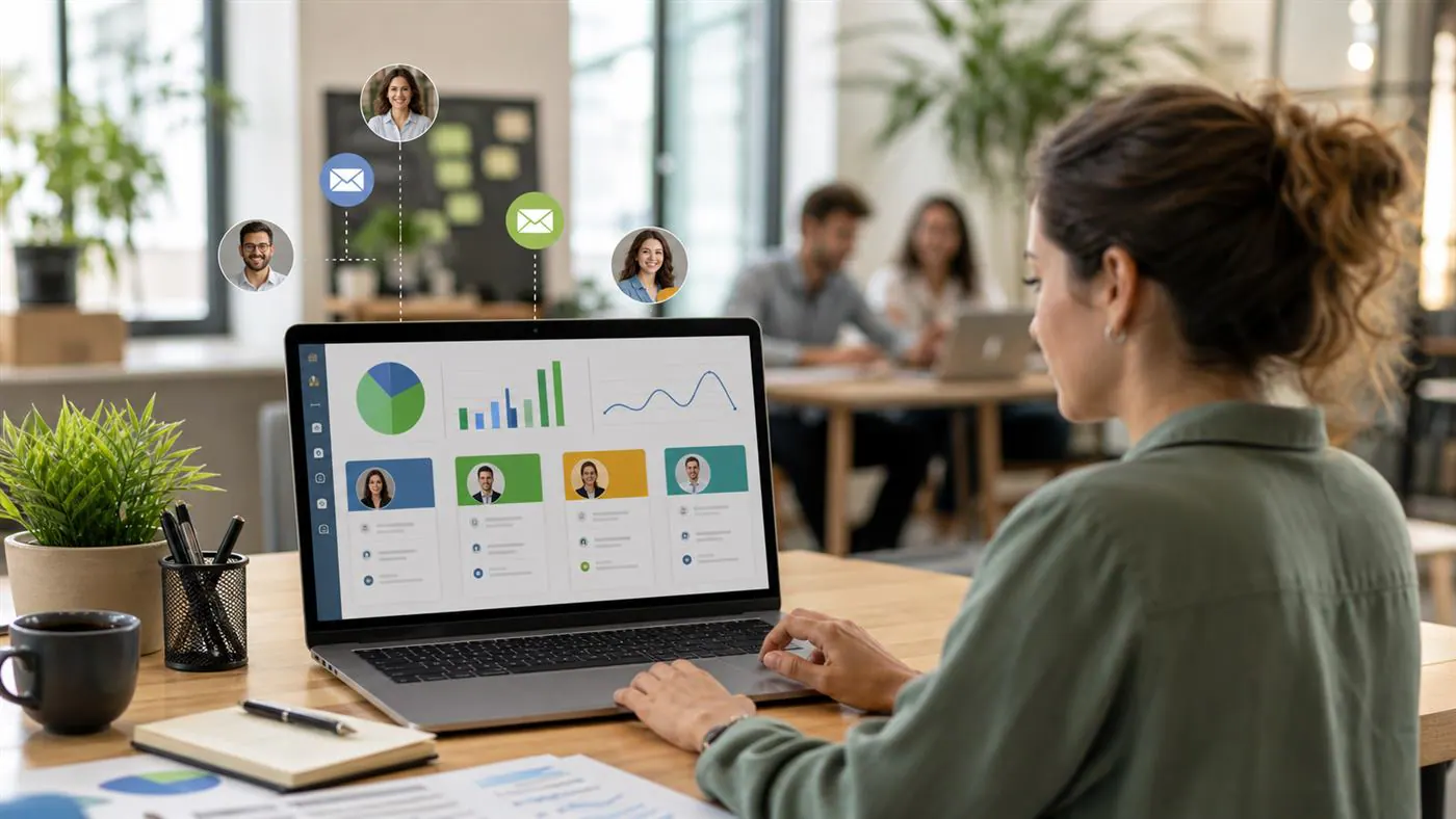 Persona revisando una base segmentada de clientes y leads en un computador