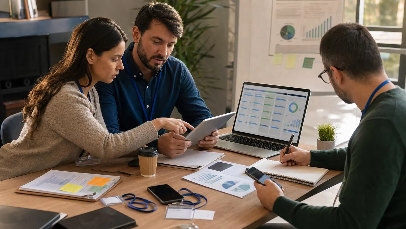 Equipo comercial usando datos de asistentes para seguimiento y oportunidades de venta